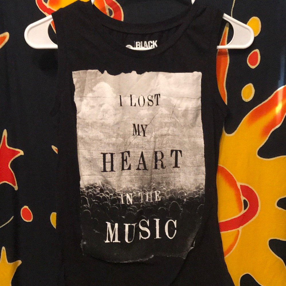Women’s Black Muscle Top with Music Graphic